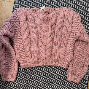 Free People Pink Cable Knit Sweater